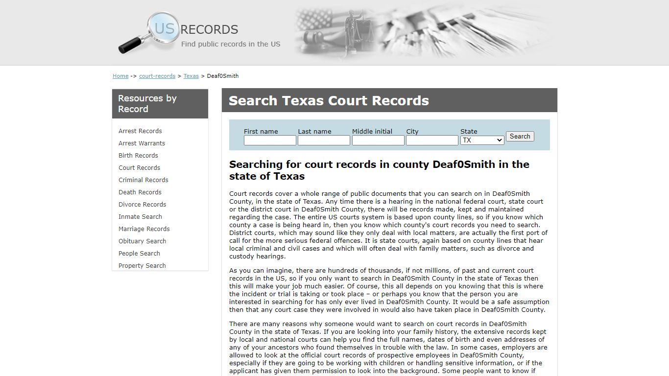 Search Court Records Deaf Smith Texas | US Records