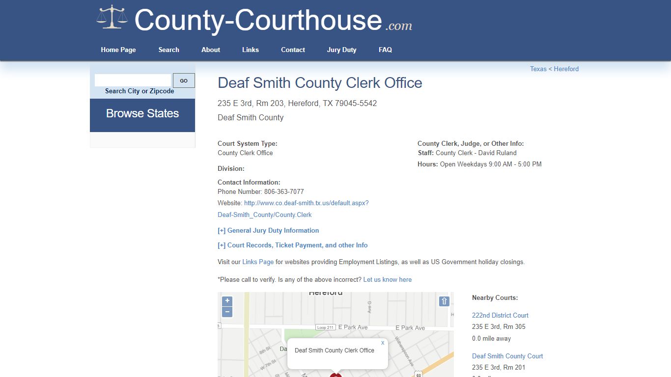 Deaf Smith County Clerk Office in Hereford, TX - Court Information